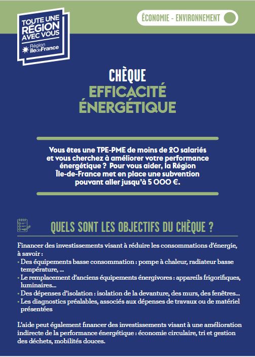 Chèque efficacité énergétique Île-de-France