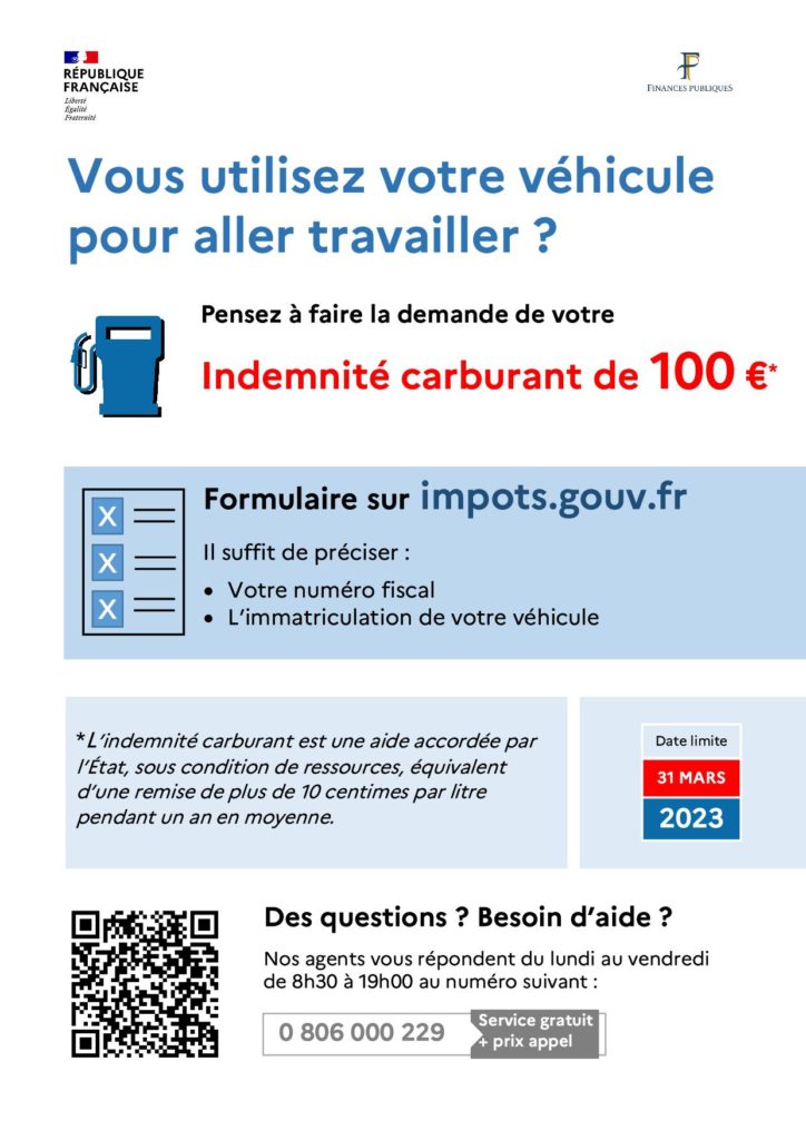 Vous utilisez votre véhicule
pour aller travailler ?
Pensez à faire la demande de votre
Indemnité carburant de 100 €*