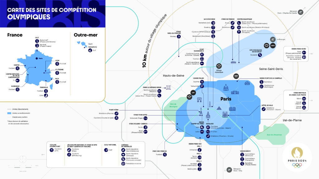 Paris 2024 - Carte Île-de-France des sites olympiques